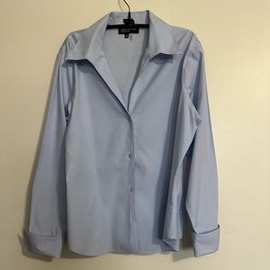 Jones New York Collection Pale Blue Long Sleeve Non-Iron Cotton Blouse, Size 14